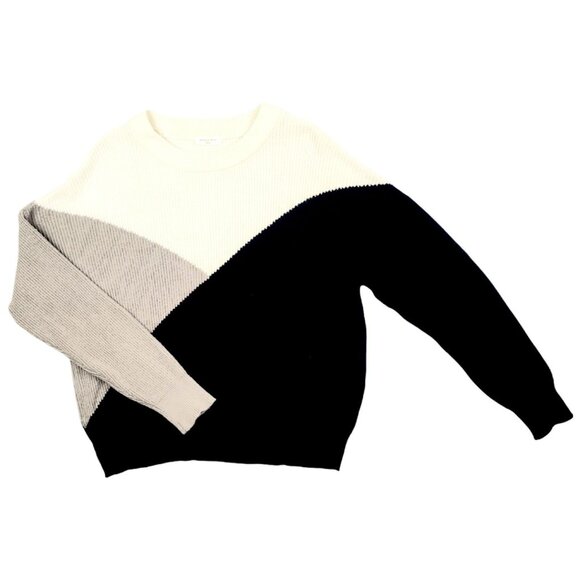 Womens XL Sophie Rue Women's Karmiti Diagonal Black Colorblock Crewneck Pullover - Picture 3 of 11